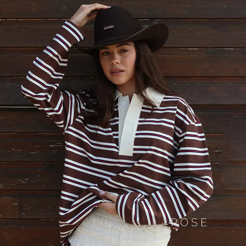 Bella Striped Polo Long-Sleeve Top