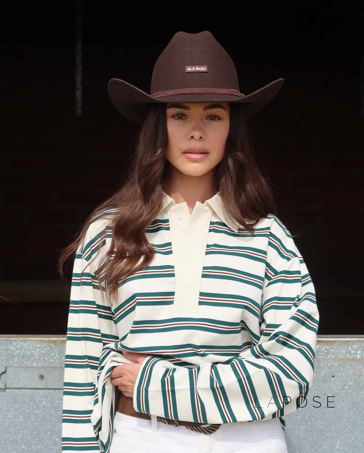 Bella Striped Polo Long-Sleeve Top