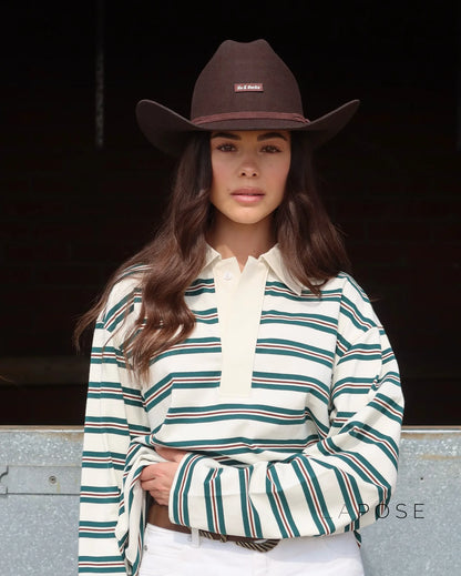 Bella Striped Polo Long-Sleeve Top