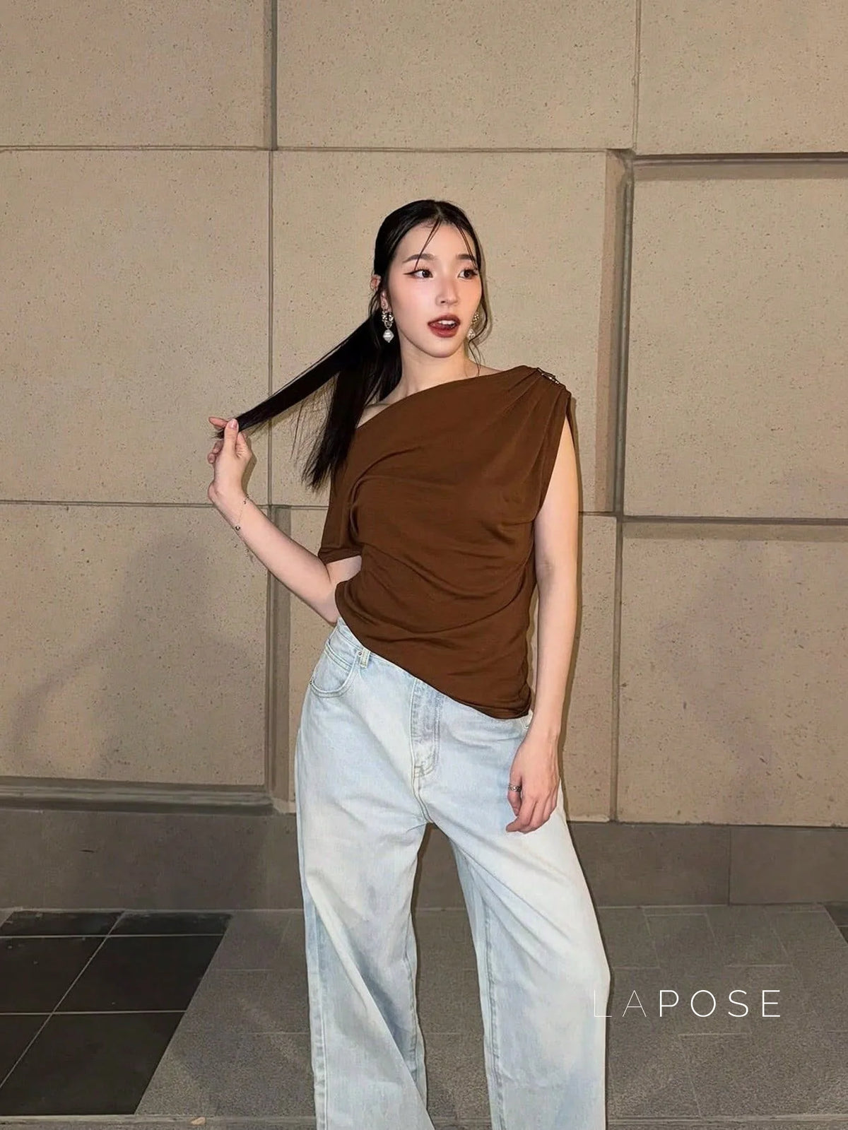 Blessing Pleated One-Shoulder Top