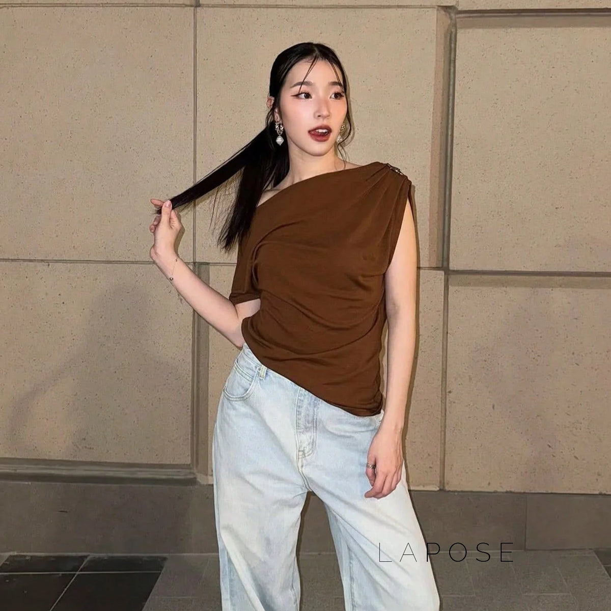 Blessing Pleated One-Shoulder Top