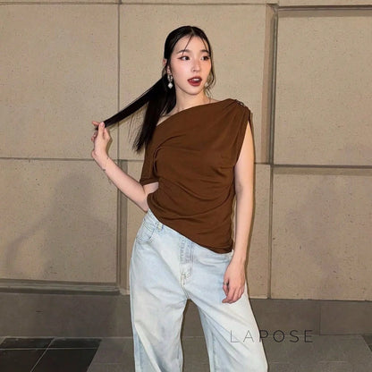 Blessing Pleated One-Shoulder Top