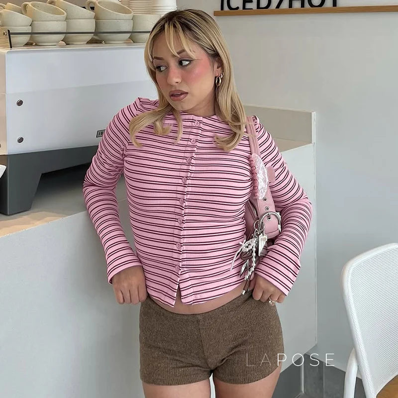 Bo Striped Button-Up Cardigan