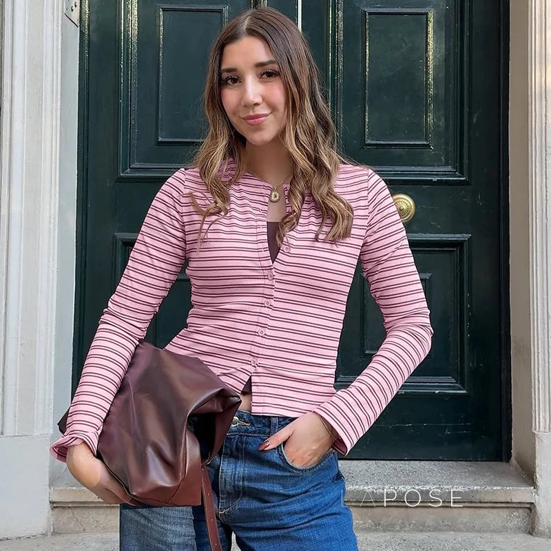 Bo Striped Button-Up Cardigan