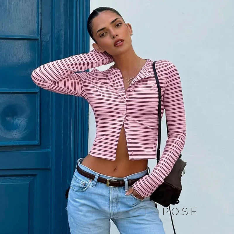 Bo Striped Button-Up Cardigan