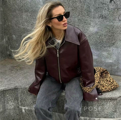 Brenna Lapel Faux Leather Jacket