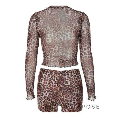 Britain Leopard Mesh Short Set