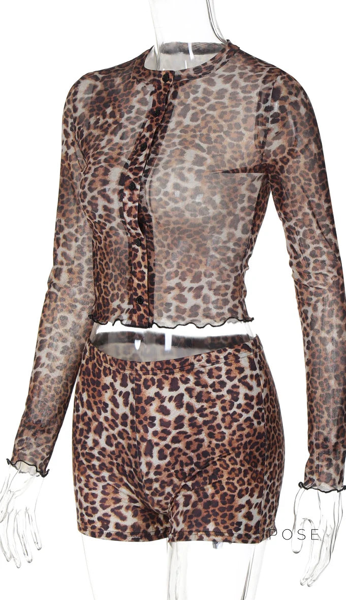 Britain Leopard Mesh Short Set