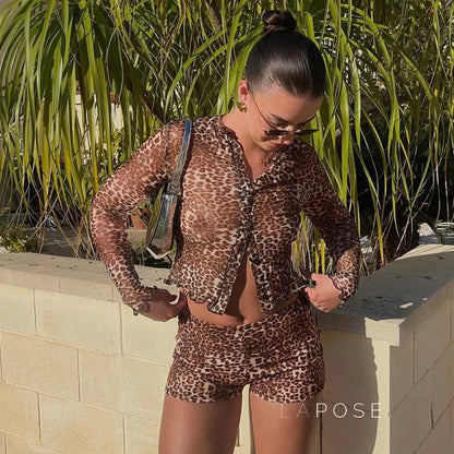 Britain Leopard Mesh Short Set