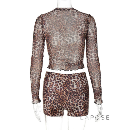 Britain Leopard Mesh Short Set