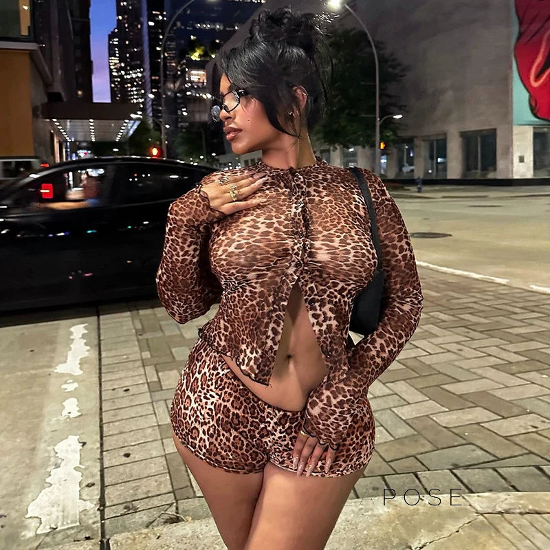 Britain Leopard Mesh Short Set