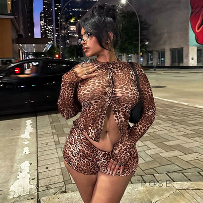 Britain Leopard Mesh Short Set