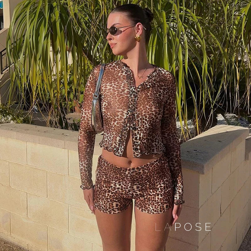 Britain Leopard Mesh Short Set