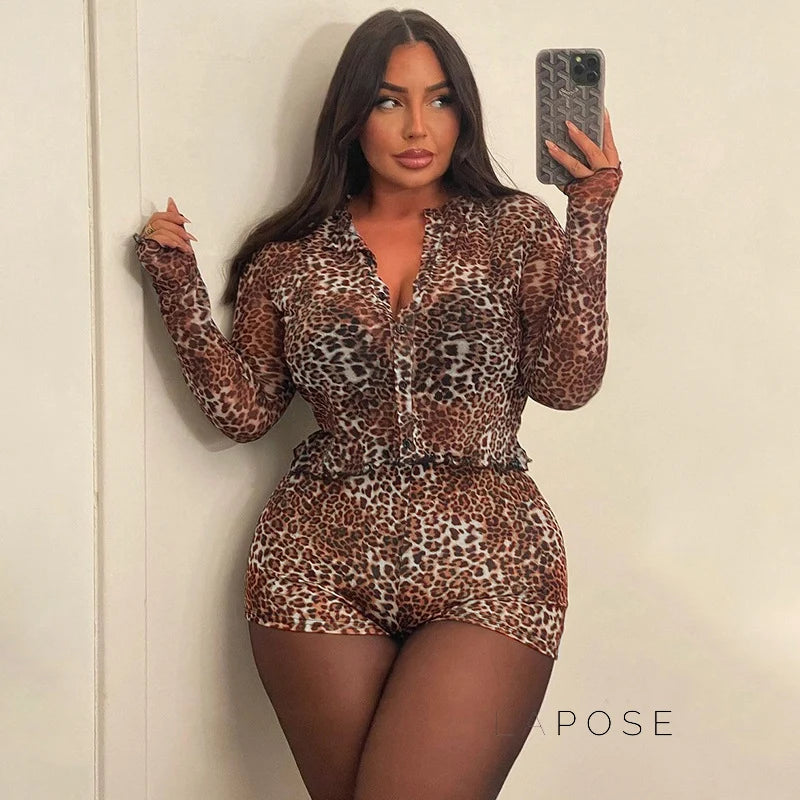 Britain Leopard Mesh Short Set