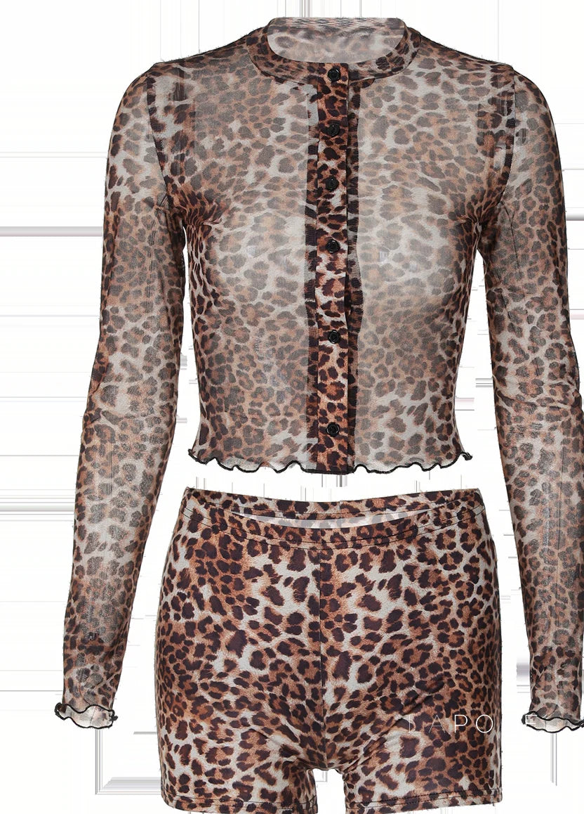 Britain Leopard Mesh Short Set