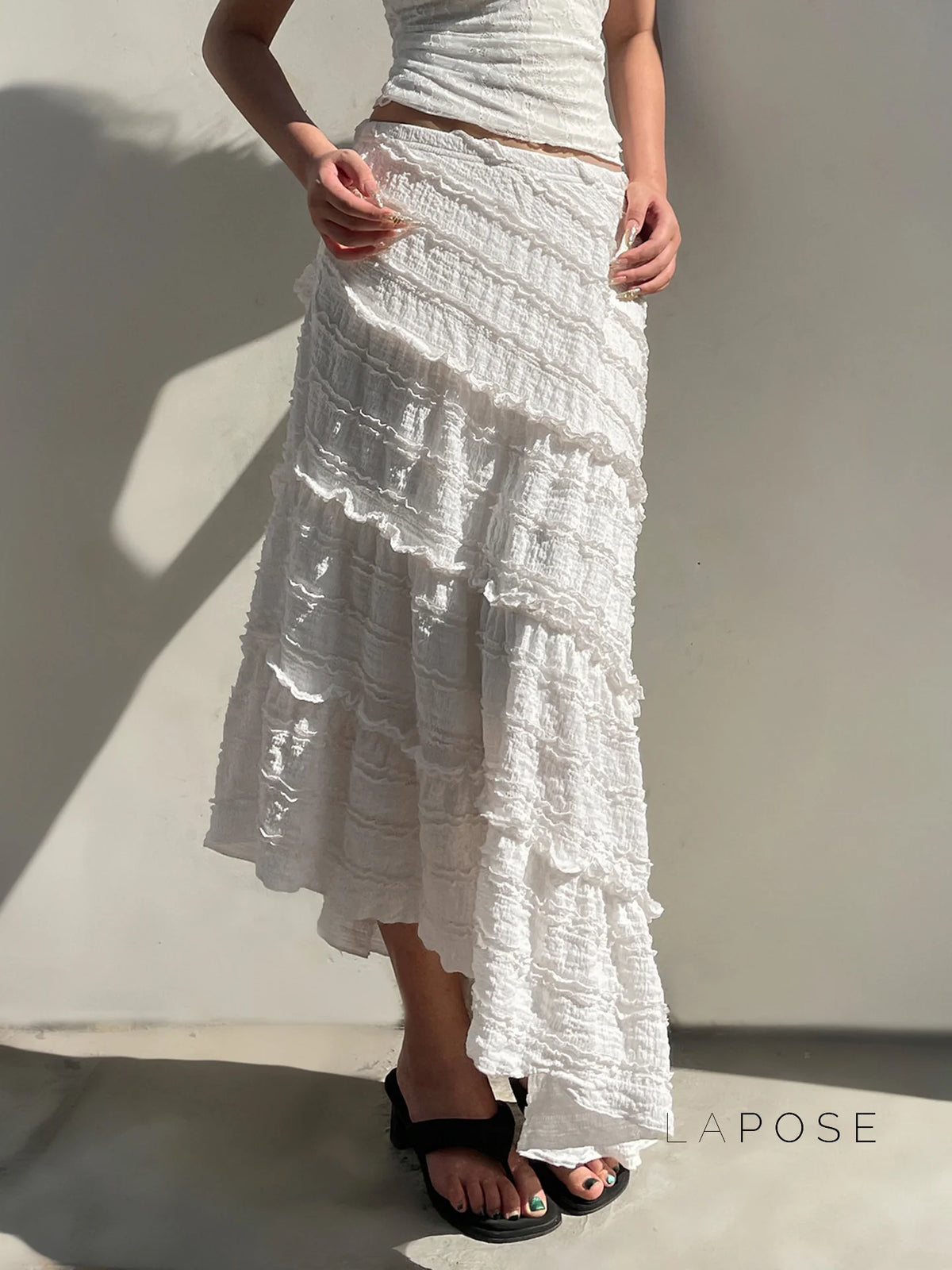 Bryn Ruffle Asymmetric Maxi Skirt