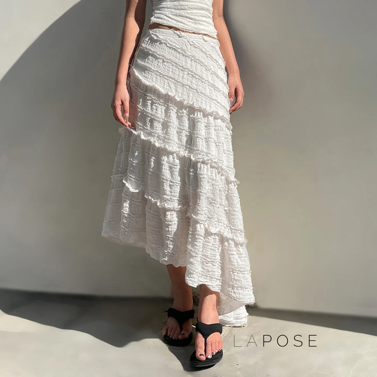 Bryn Ruffle Asymmetric Maxi Skirt