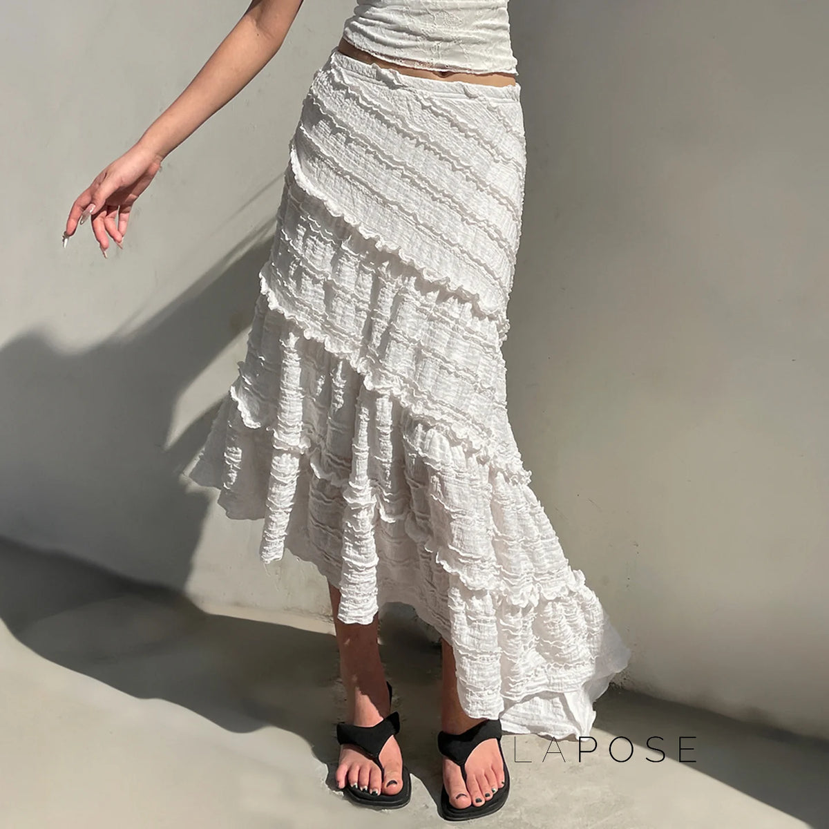 Bryn Ruffle Asymmetric Maxi Skirt