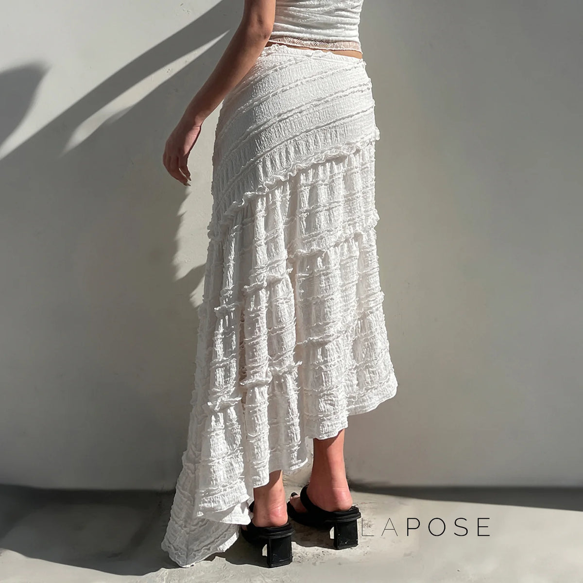 Bryn Ruffle Asymmetric Maxi Skirt