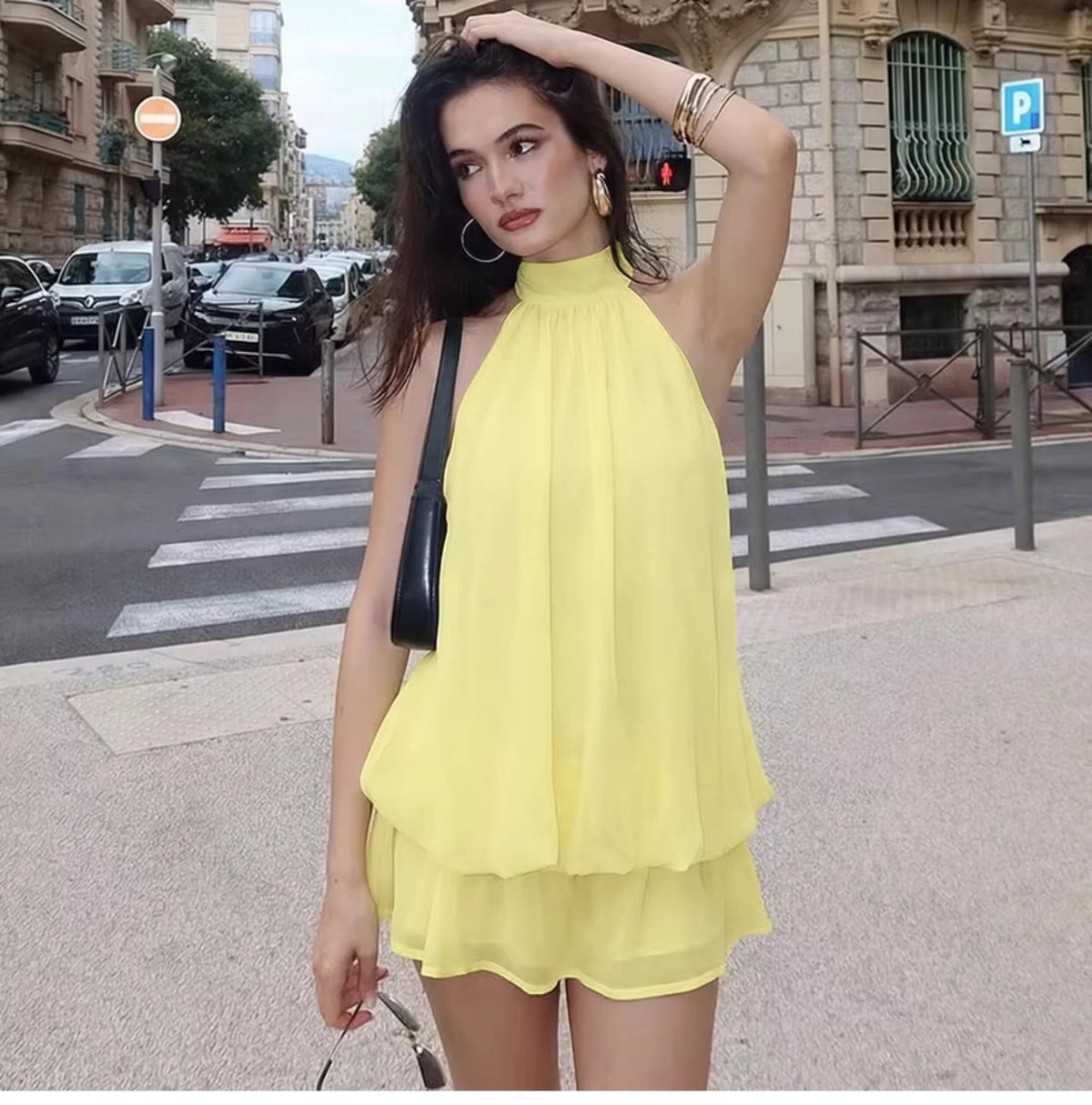 Chiffon Halter Backless Mini Dress