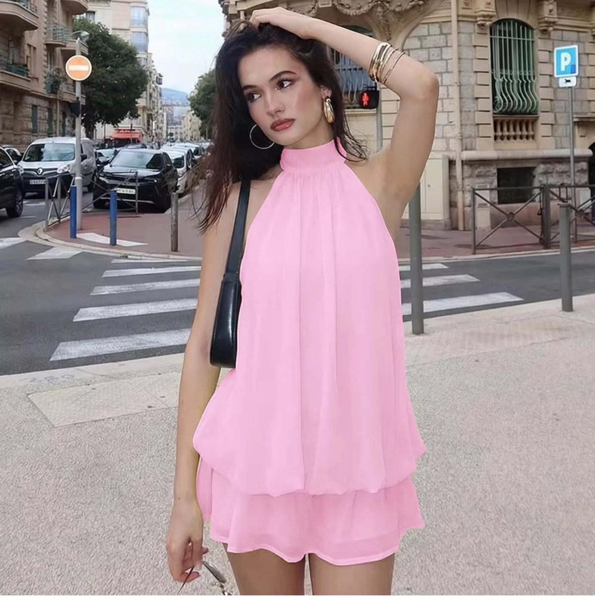 Chiffon Halter Backless Mini Dress