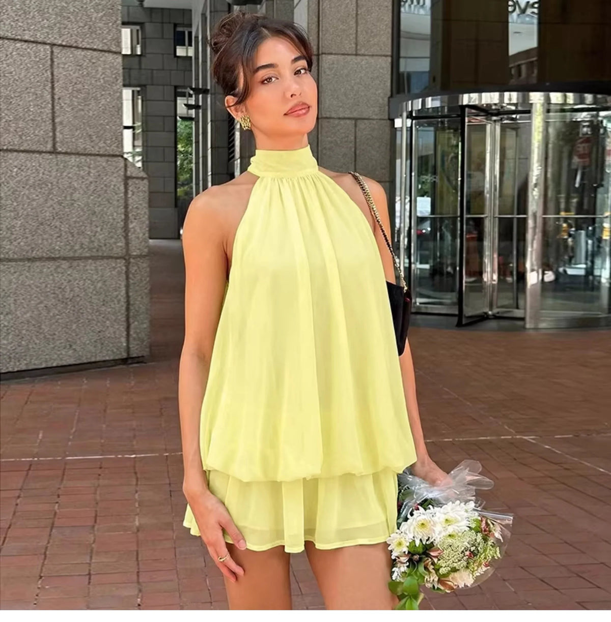 Chiffon Halter Backless Mini Dress