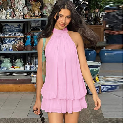 Chiffon Halter Backless Mini Dress