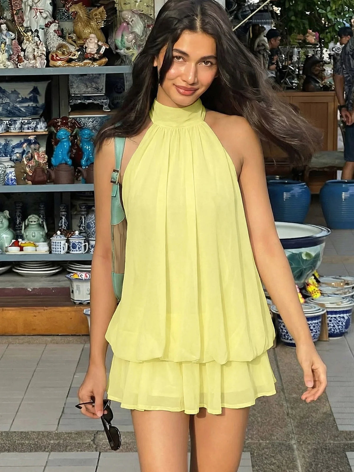 Chiffon Halter Backless Mini Dress