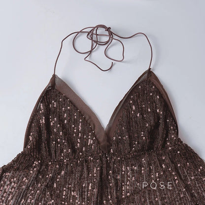 Christine Sequin Halter Skirt Set