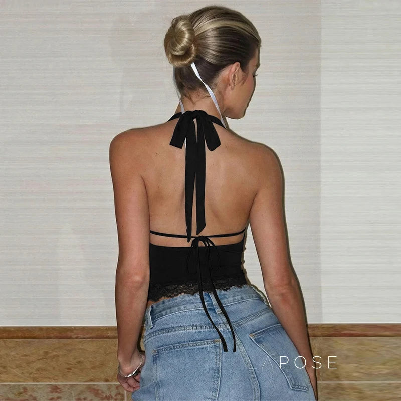 Cielo Lace Halter Crop Top