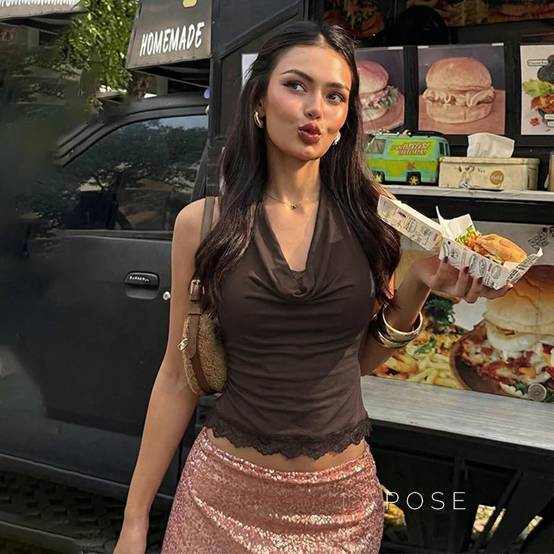 Cielo Lace Halter Crop Top