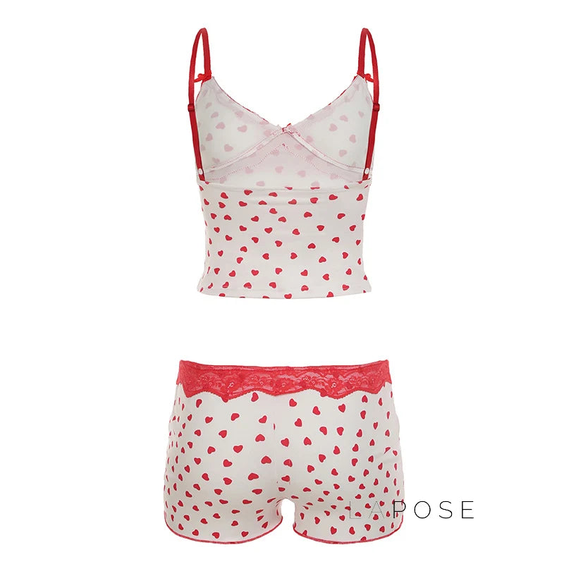 Ciera Heart Print Lace Short Set