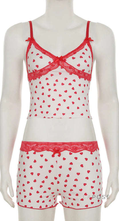Ciera Heart Print Lace Short Set