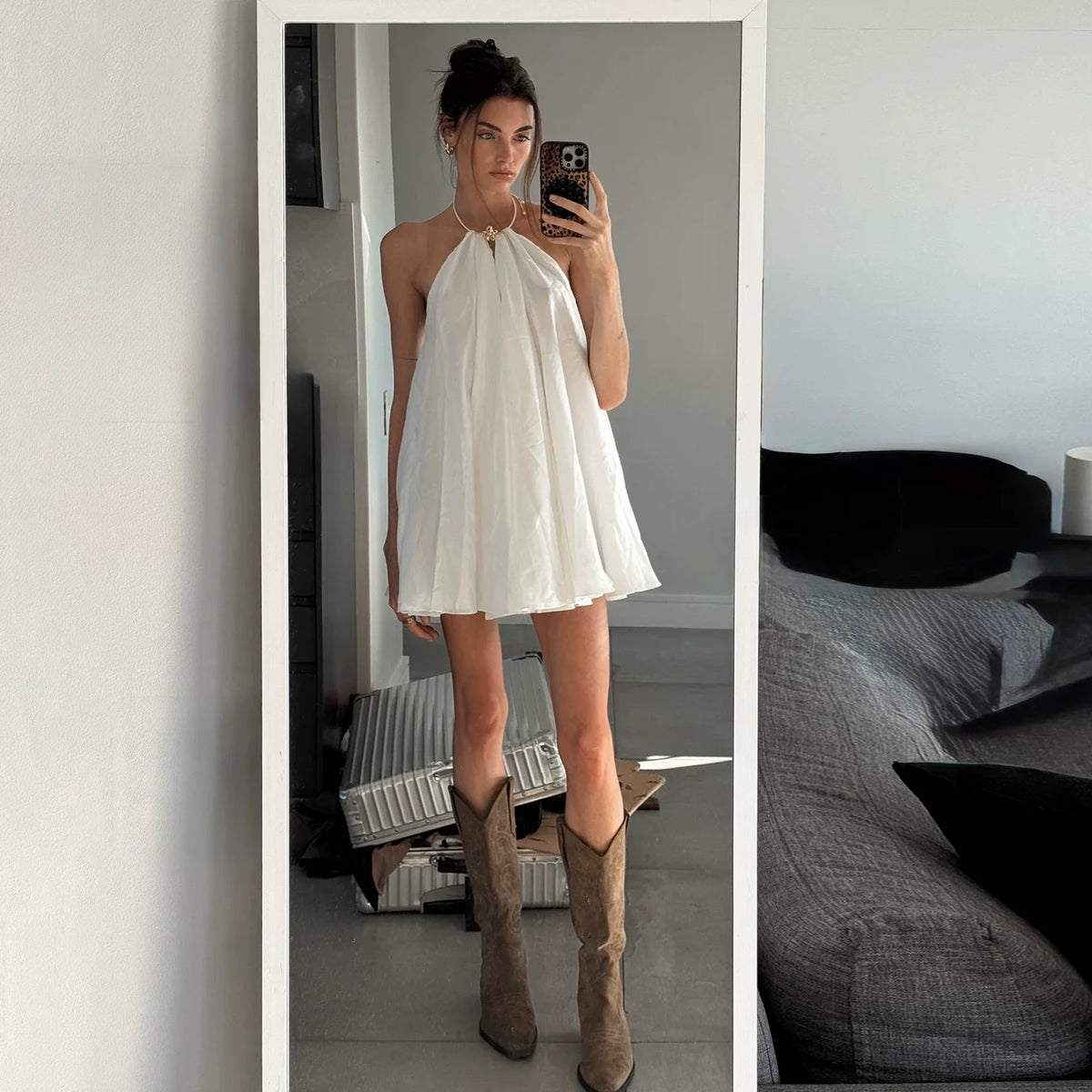 Colbie Halter Flower Mini Dress
