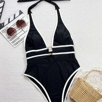 Contrast Cut-Out One-Piece Swimsuit