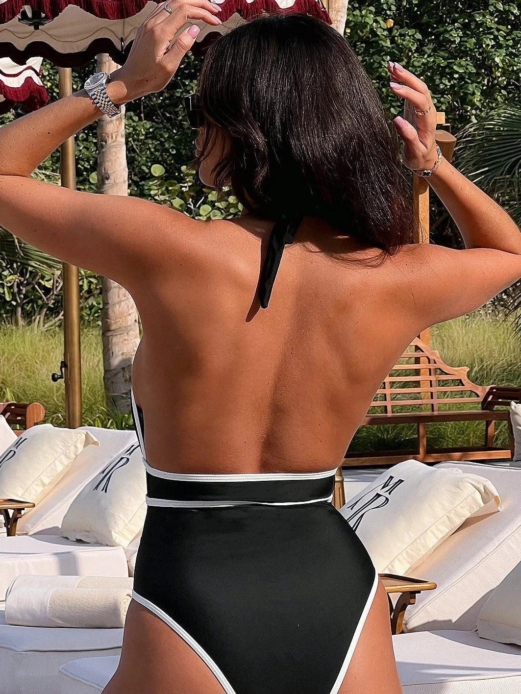 Contrast Cut-Out One-Piece Swimsuit