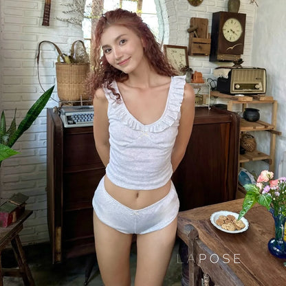 Coraline Jacquard Ruffle Lounge Short Set