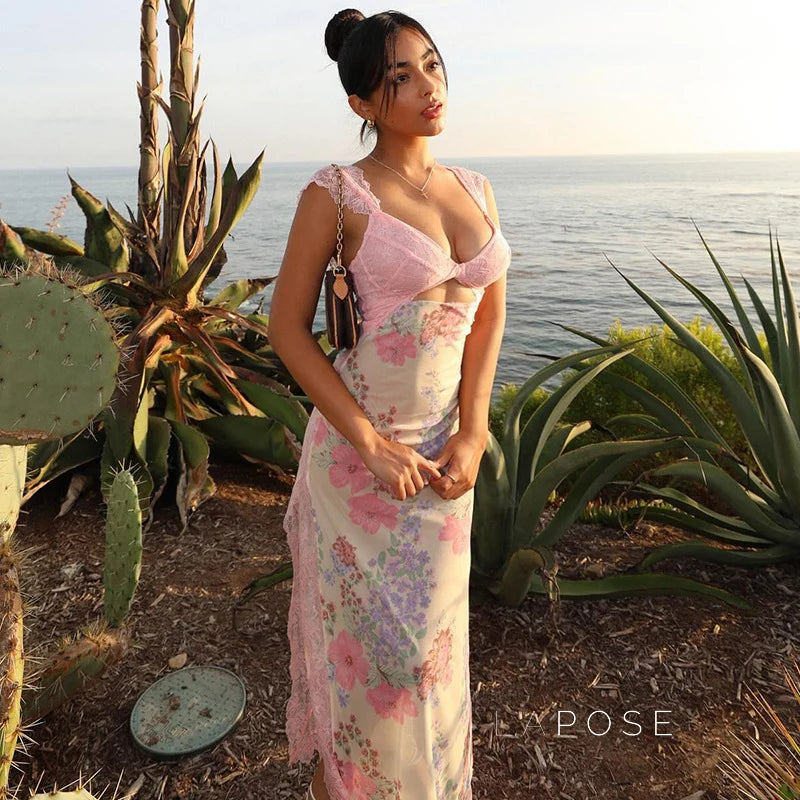 Darling Lace Slit Maxi Dress