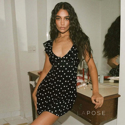 Davina Ruffled Polka Dot Mini Dress