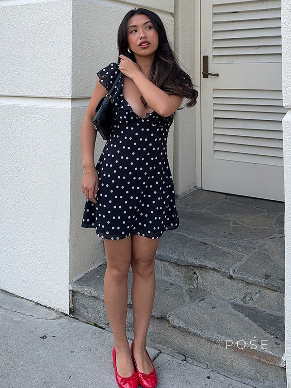 Davina Ruffled Polka Dot Mini Dress