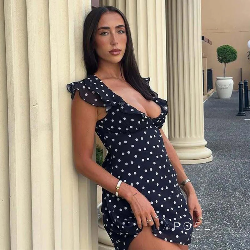 Davina Ruffled Polka Dot Mini Dress