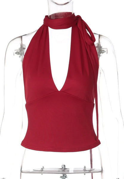 Deep V Backless Halter Top