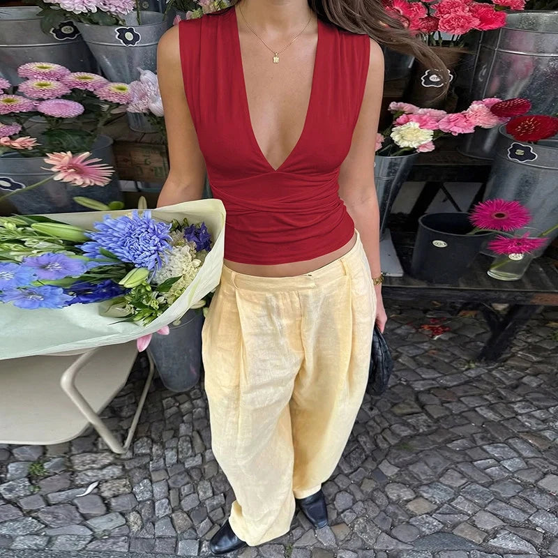 Deep V Backless Halter Top