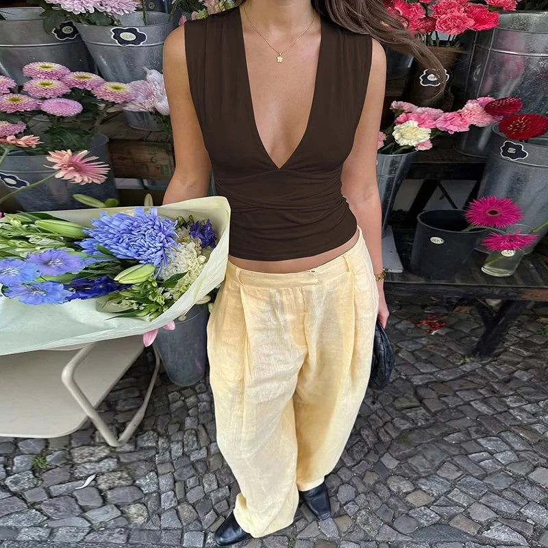 Deep V Backless Halter Top