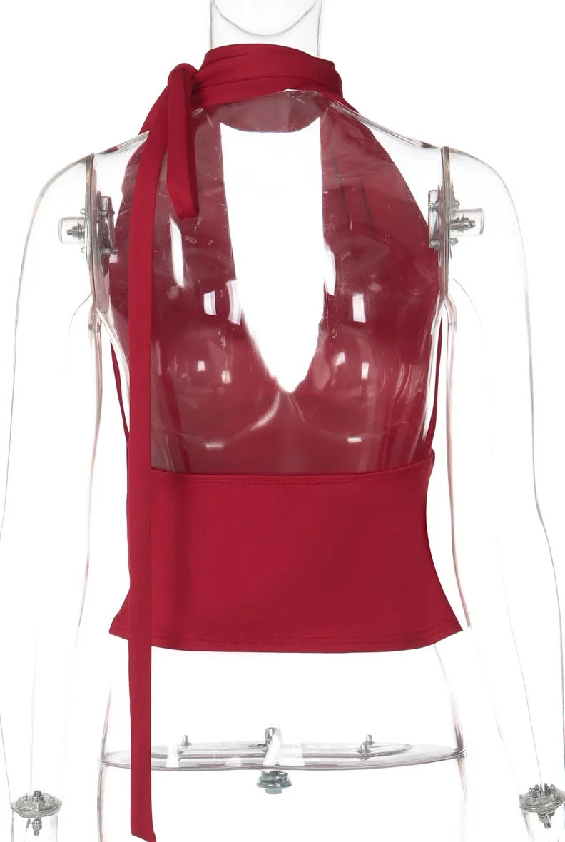 Deep V Backless Halter Top