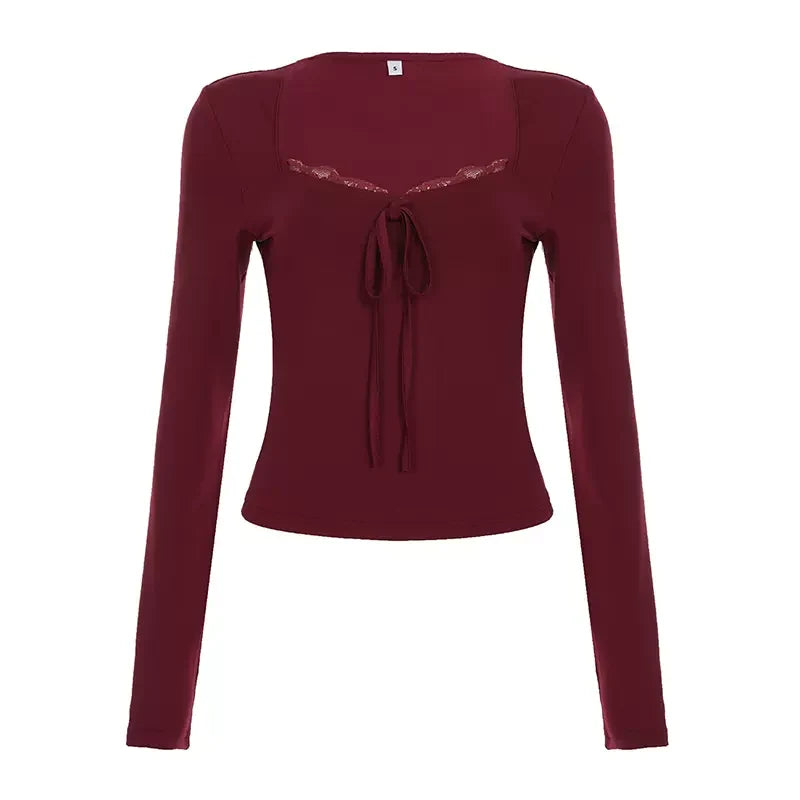 Diem Lace Trim Square Neck Top