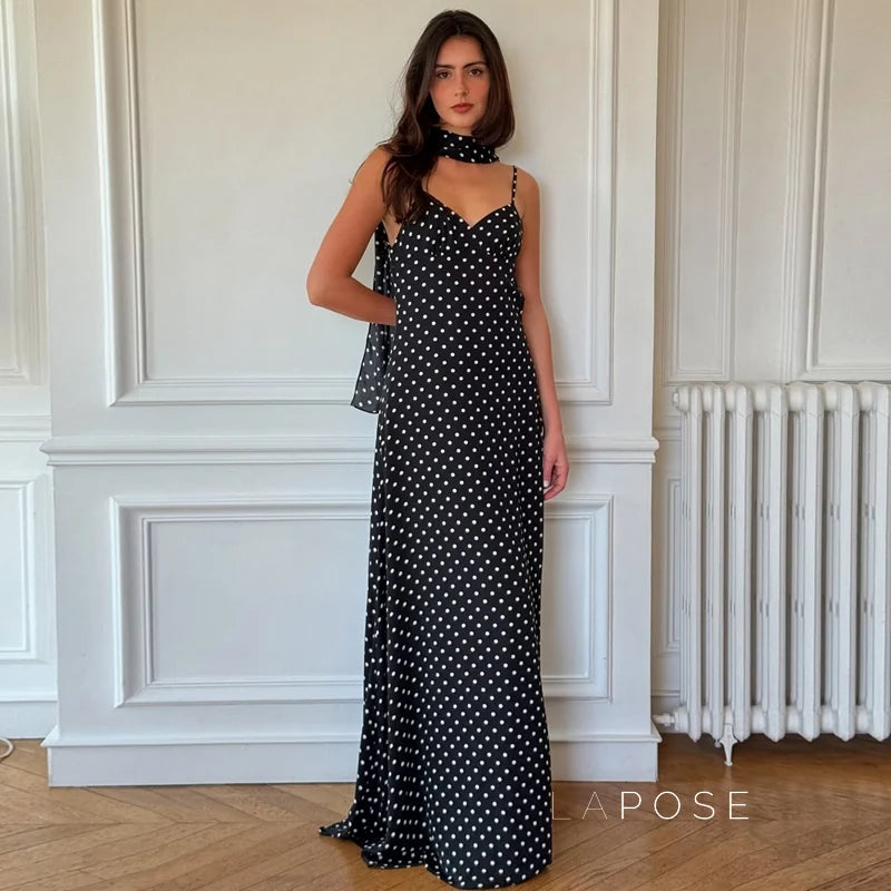 Eleanore Polka Dot Halter Maxi Dress