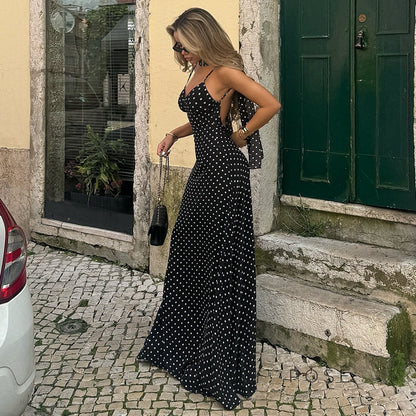 Eleanore Polka Dot Halter Maxi Dress