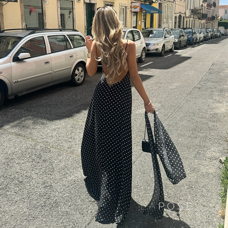 Eleanore Polka Dot Halter Maxi Dress