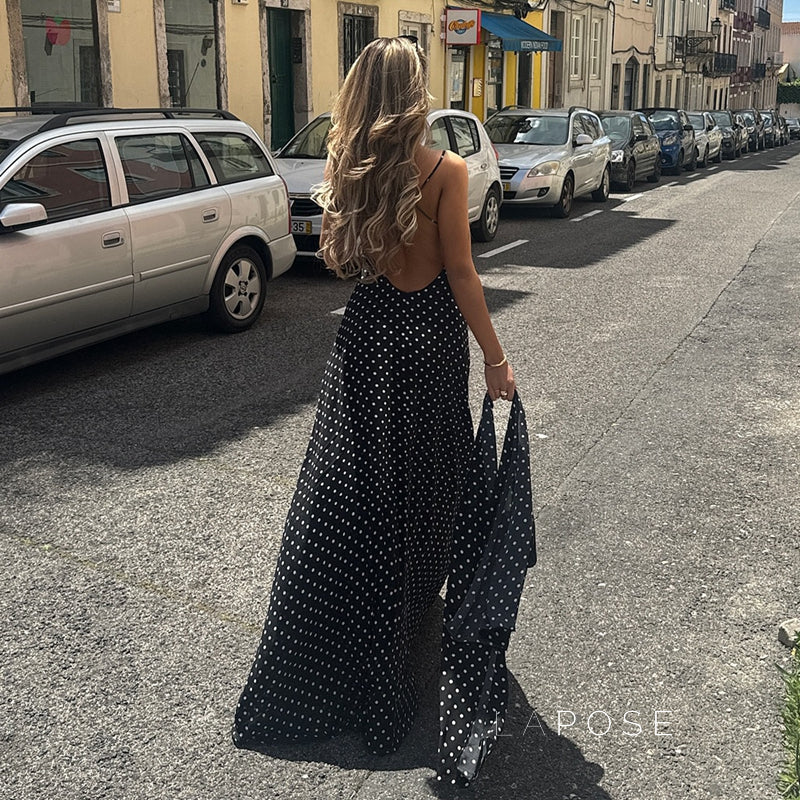 Eleanore Polka Dot Halter Maxi Dress